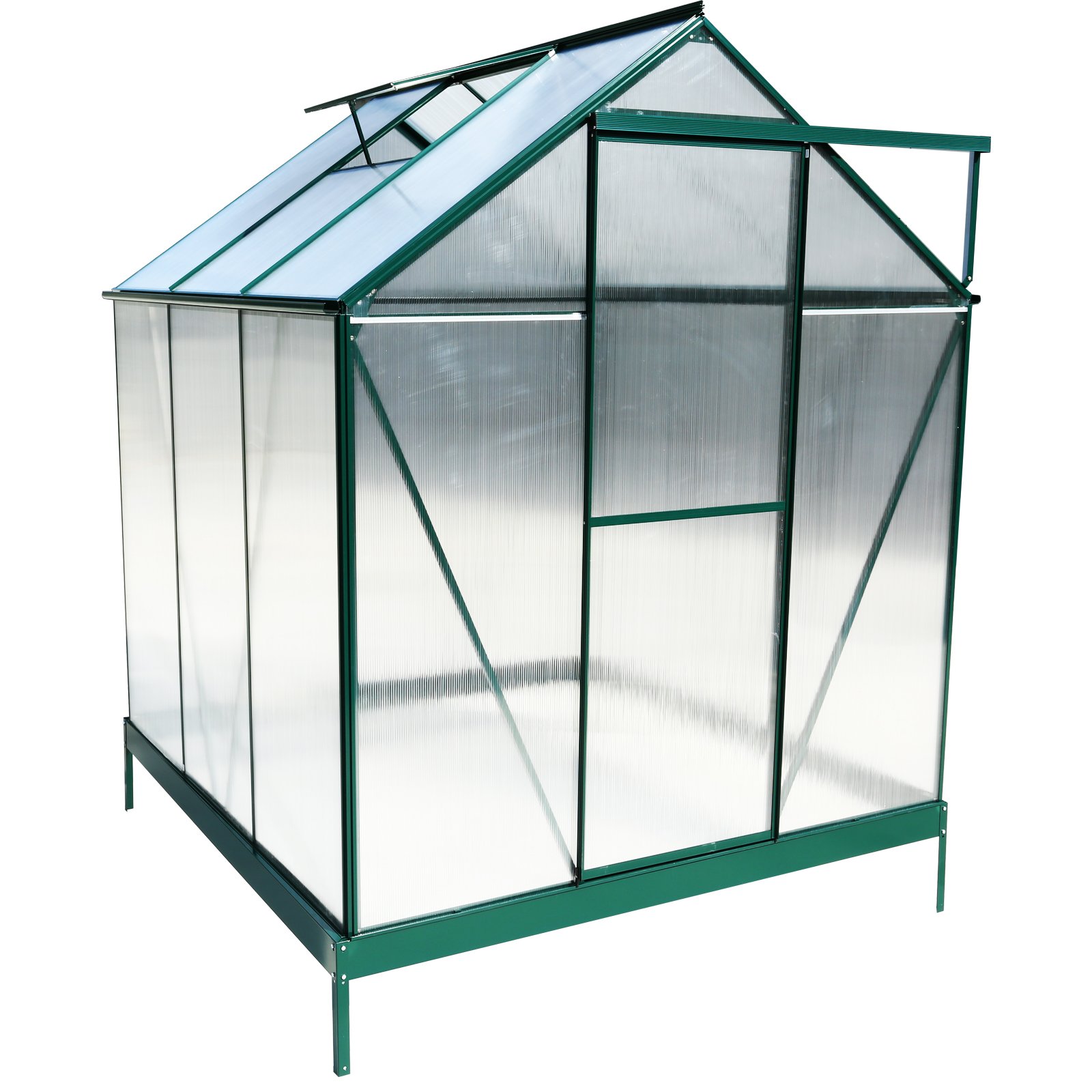 6.3'x6.2'x7' Polycarbonate Greenhouse, Heavy Duty Outdoor Aluminum Walk-In Green House Kit With Rain Gutter, Vent And Door For Backyard Garden - Green - Image 15