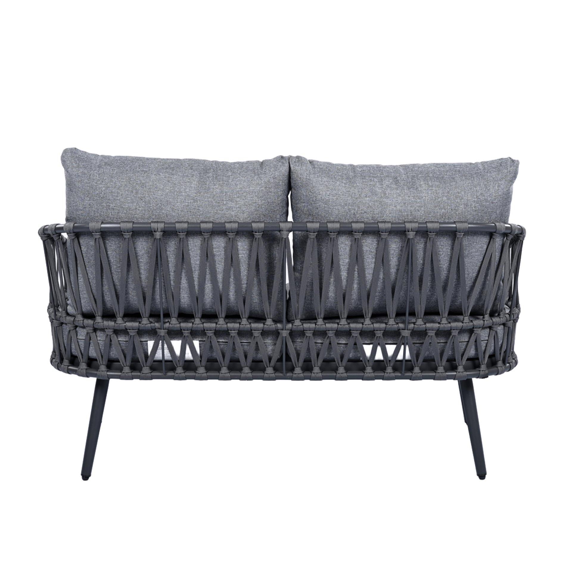 4 Piece Outdoor Patio Furniture Set, Metal Chairs With Woven Rope U Shaped Backrest, Outdoor Conversation Set With Thick Cushions And Coffee Table For Garden, Poolside, Balcony - Black / Gray - Image 16