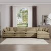 Modern Upholstered Corduroy Sofa With Footstool 4 Seater, Comfortable Living Room Furniture With Arm And Throw Pillows - Tan - Image 12