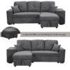 Reversible Sleeper Sectional Sofa Bed With Side Shelf And 2 Stools, Pull-Out L-Shaped Sofa Bed, Corner Sofa-Bed With Storage Chaise Left / Right Hande For Living Room - Blue / Black - Image 6