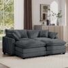 Contemporary Corduroy 2 Seater Sofa With Ottoman Ideal For Small Spaces - Gray - Image 9