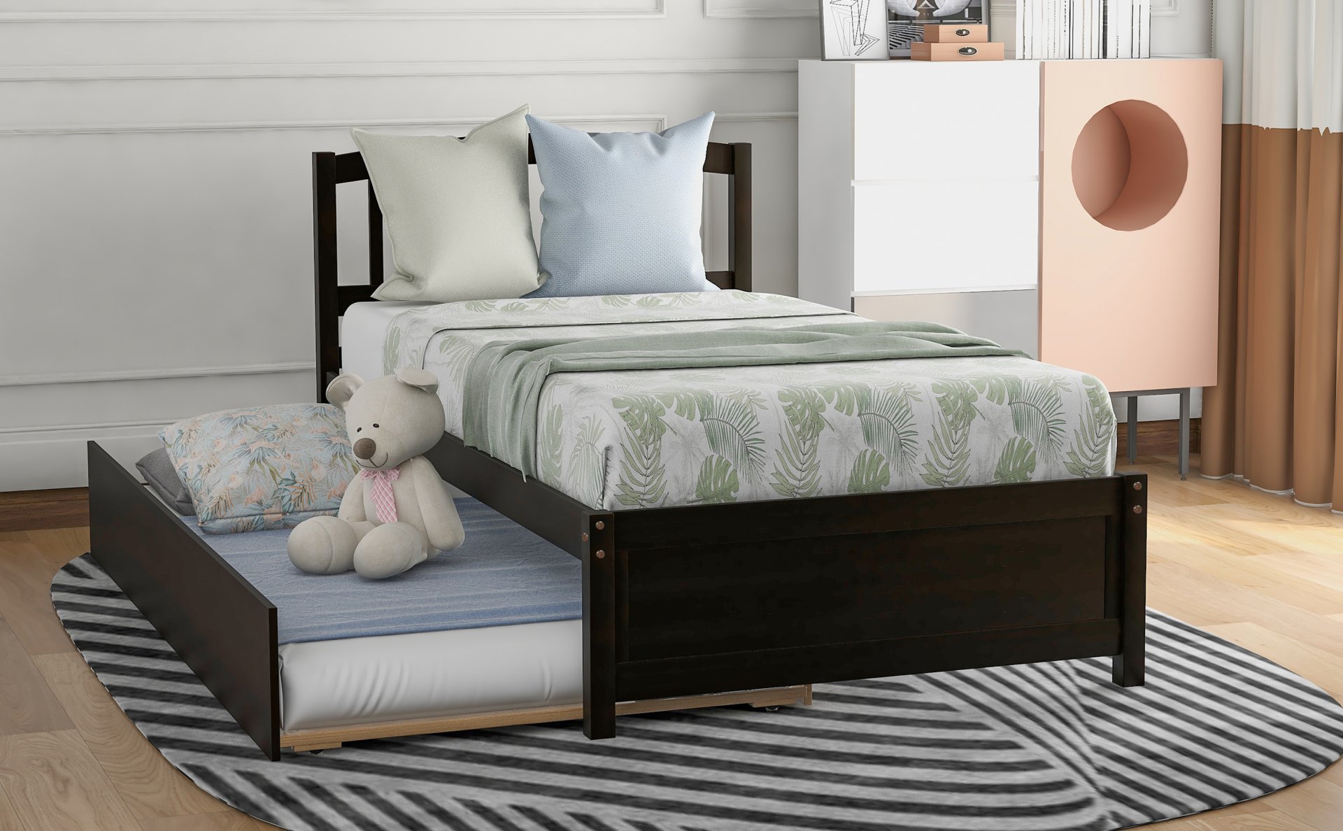 Twin Size Platform Bed Frame With Trundle - Espresso - Image 3