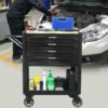 4 Drawers Multifunctional Tool Cart With Wheels And Wooden Top - Black - Image 12