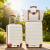 Hardshell Luggage Sets 2 Pieces + Bag Spinner Suitcase With Tsa Lock Lightweight 20" / 24" - Brown / White - Image 10