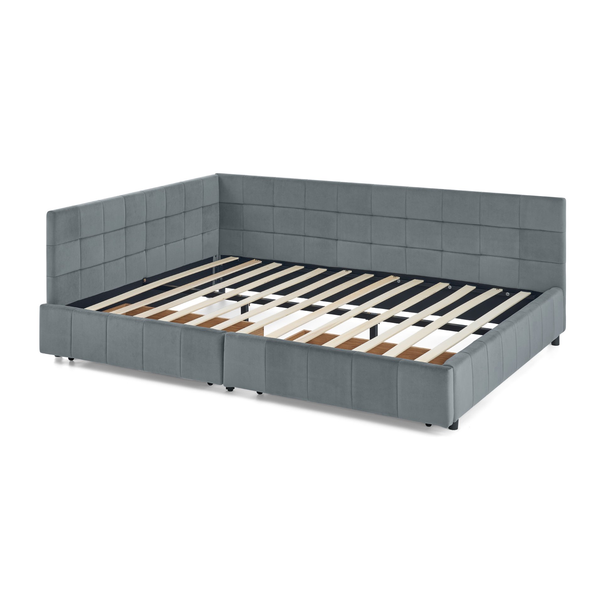 Mid Century Velvet Queen Size Upholstered Tufted Bed Frame With Storage - Gray - Image 12