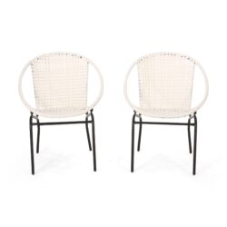 Outdoor Faux Rattan Wicker Chair With Iron Frame (Set of 2) - White / Black
