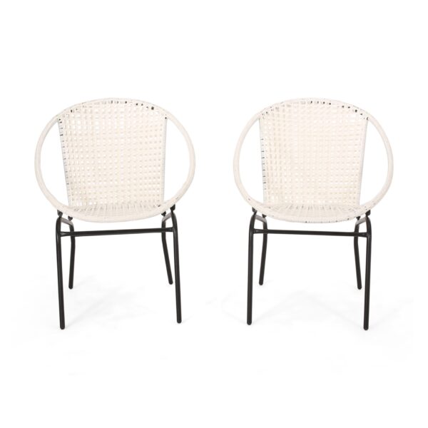 Outdoor Faux Rattan Wicker Chair With Iron Frame (Set of 2) - White / Black