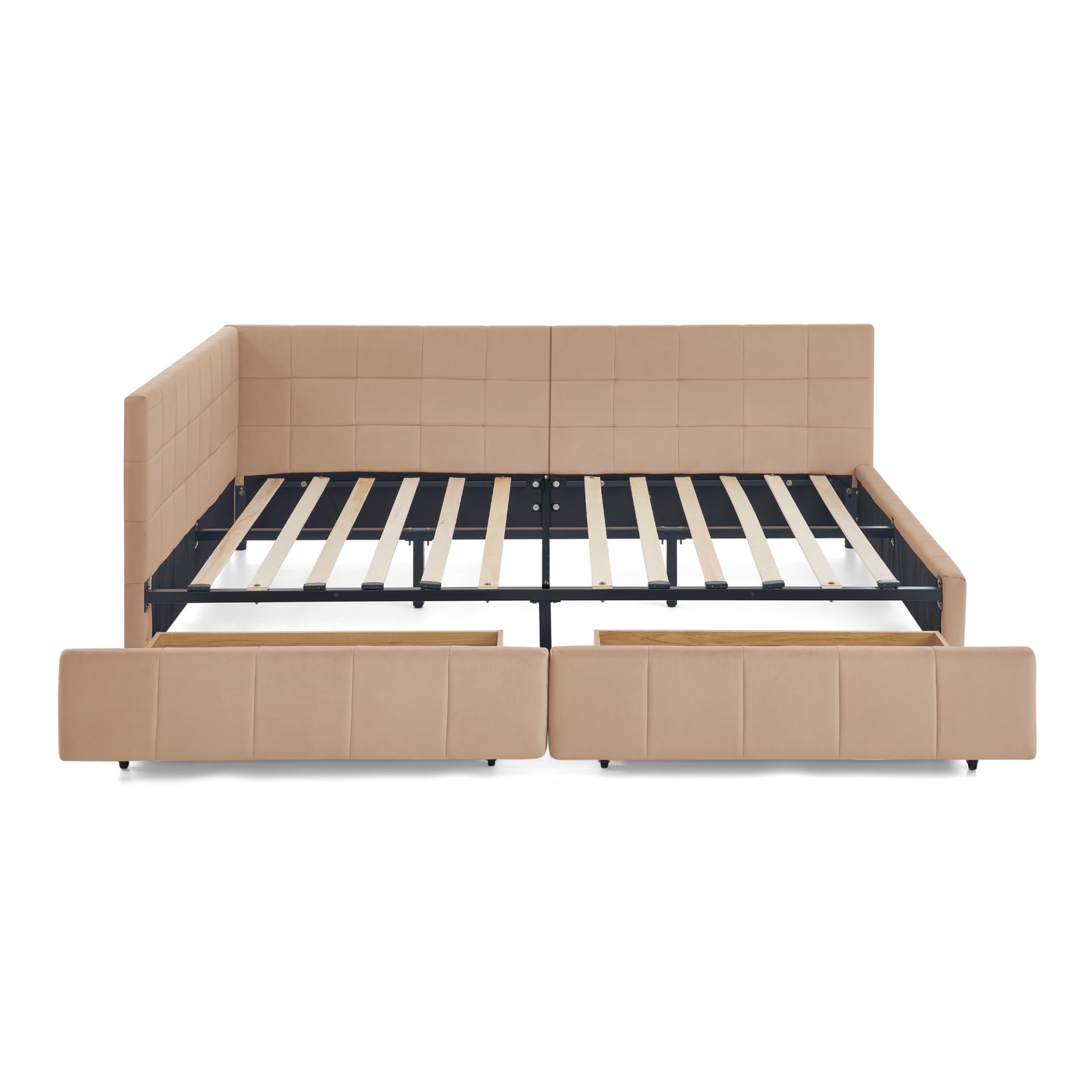 Mid Century Upholstered Tufted Full Size Storage Bed Frame With Backrest And Armrests - Pink - Image 15