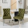 Nikki - Modern, High-End Tufted Solid Wood Contemporary Velvet Upholstered Dining Chair With Chrome Stainless Steel Plating Legs, Nailhead Trim (Set of 2) - Olive Green / Chrome - Image 14
