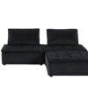 Anna - Velvet 3 Piece Sectional Sofa Ottoman - Black - Image 2