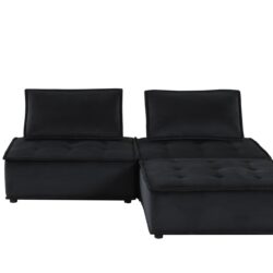 Anna - Velvet 3 Piece Sectional Sofa Ottoman - Black