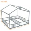 Double Twin House-Style Floor Bed With Fence, Guardrails, Without Door - Gray - Image 14
