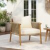 Modern Outdoor Woven Lounge Chair With Solid Wood Frame And Polyester Cushions - Teak - Image 4