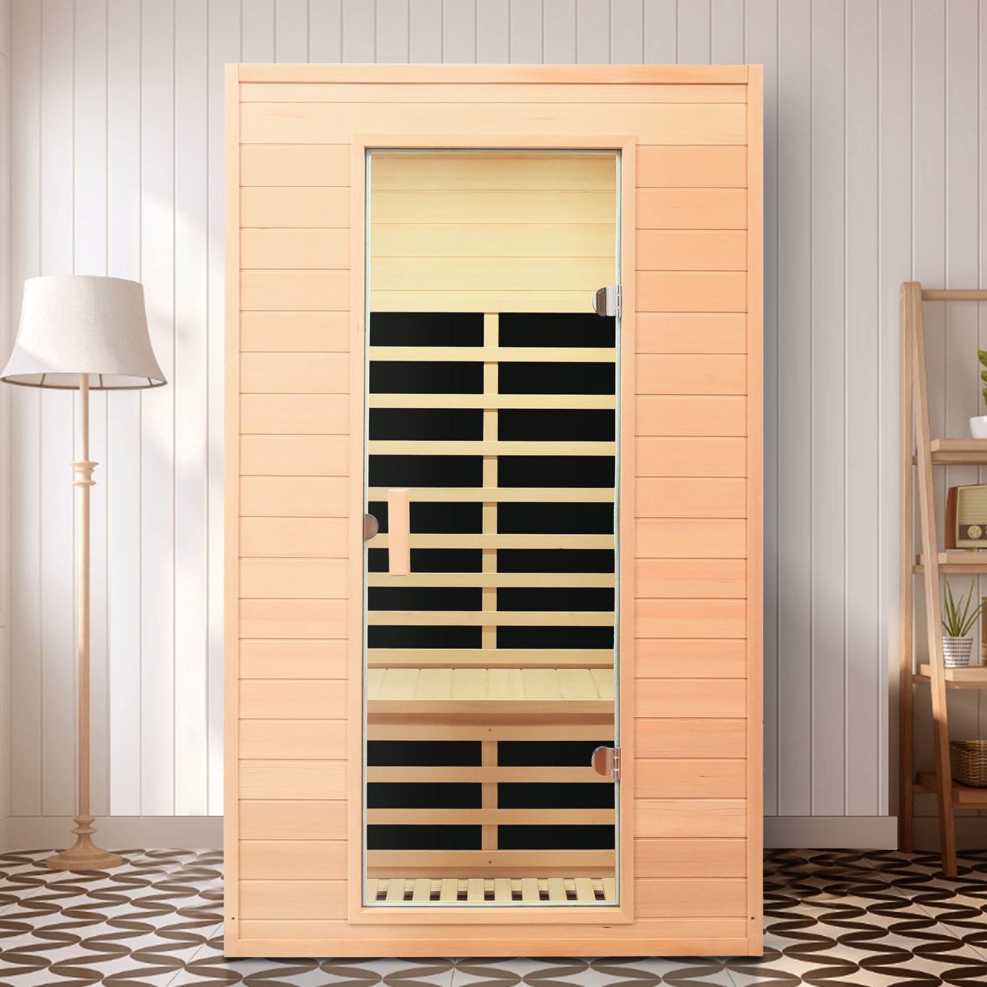 Hemlock - 2 Person Far Infrared Roof Embedded Indoor Sauna Room - Natural Wood - Image 8