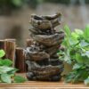 Indoor Brown Wood-Look Water Fountain, 4 Tier Polyresin Cascading Wood Tabletop Fountain With LED Light - Rustic Brown - Image 2
