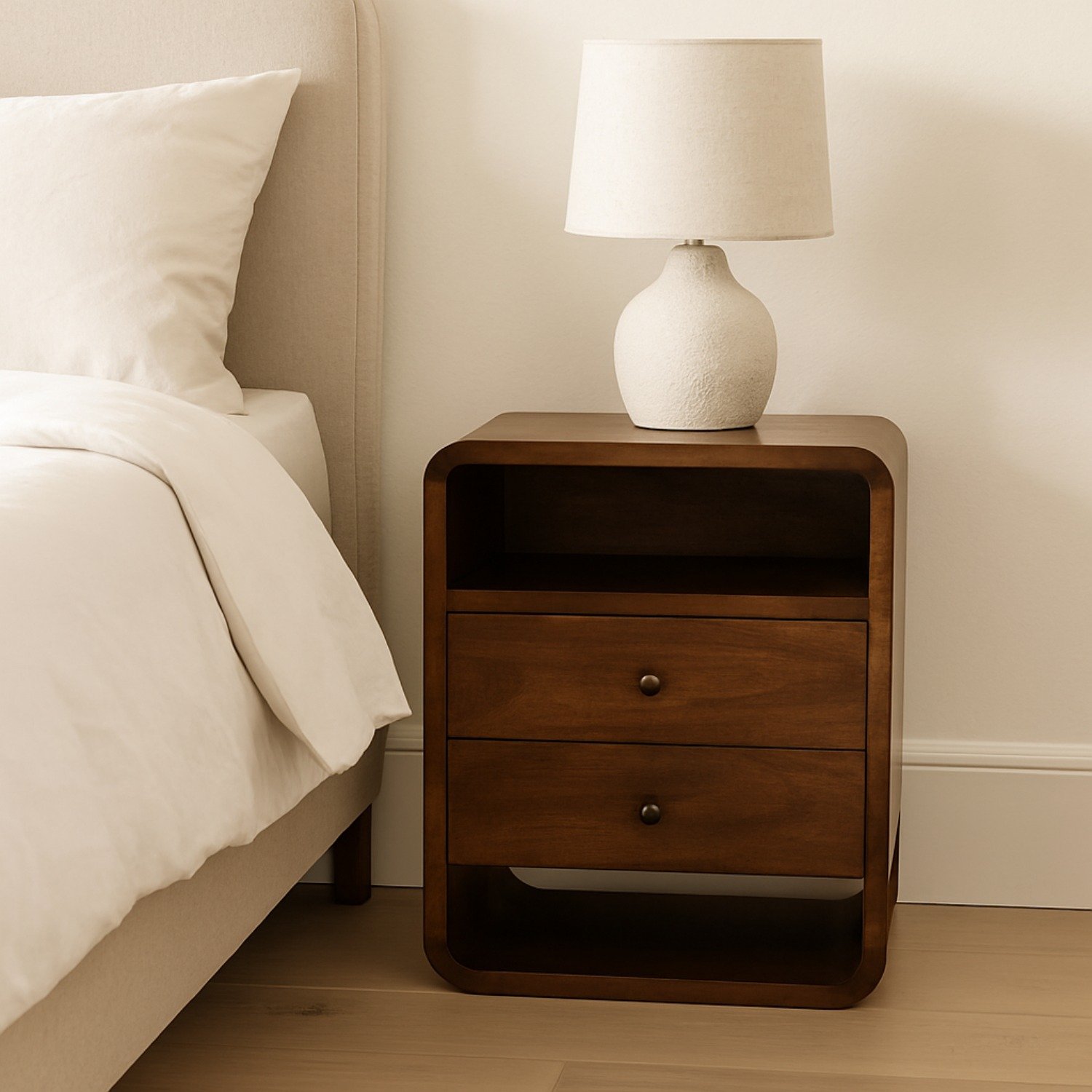 Curve 2 Drawer Nightstand - Brown - Image 2
