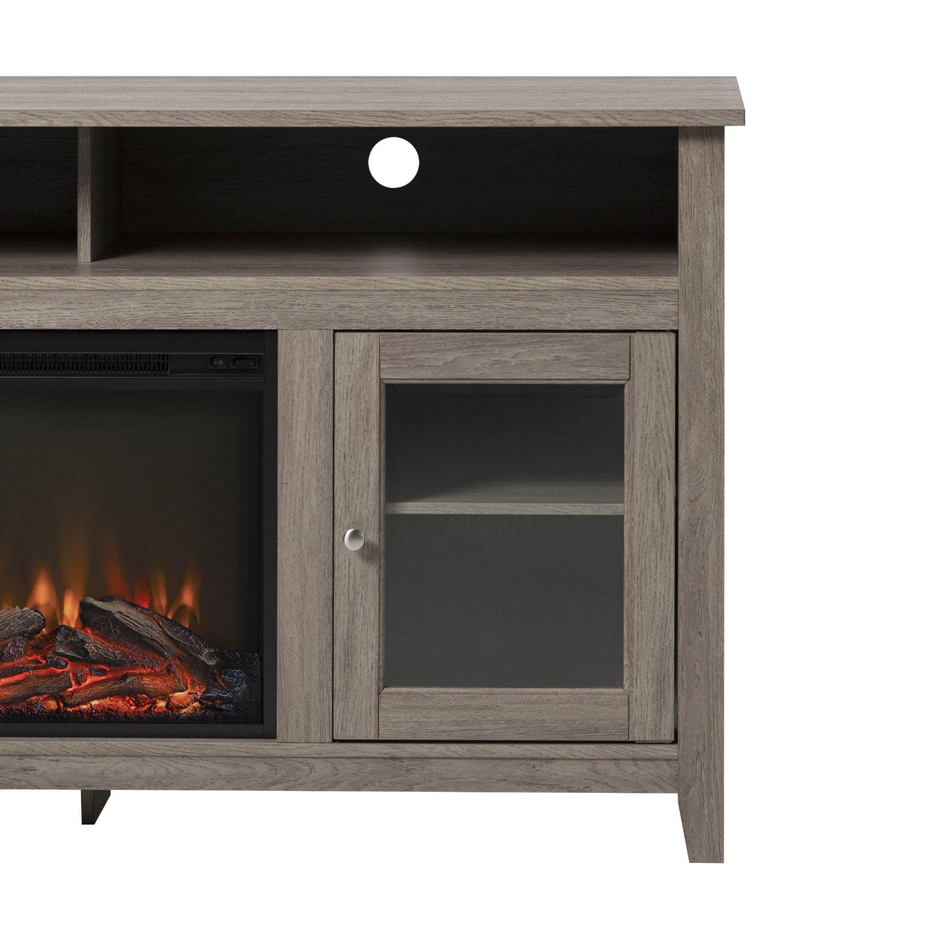 Classic Glass Door Fireplace Tall TV Stand For TVs Up To 65" - Driftwood - Image 6