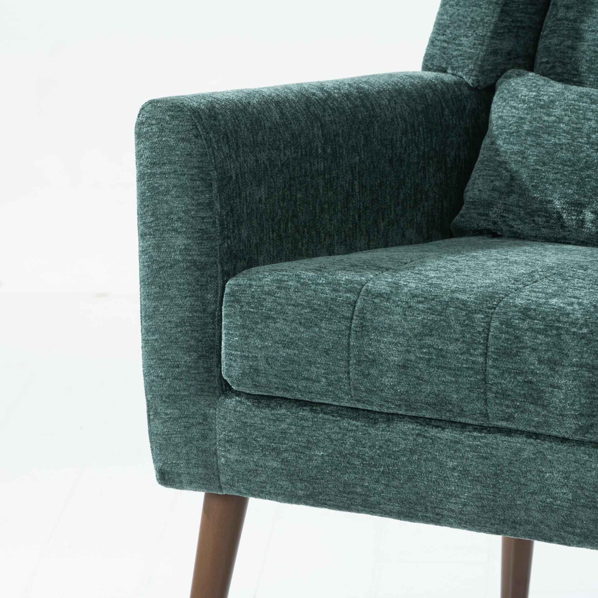 Modern Accent Chair, Chenille Arm Chairs For Living Room, Upholstered Mordern Armchair, Comfy Soft Padded Lounge Chair In Small Space, Bedroom, With Pillow, Solid Wood Leg - Blackish Green - Image 11