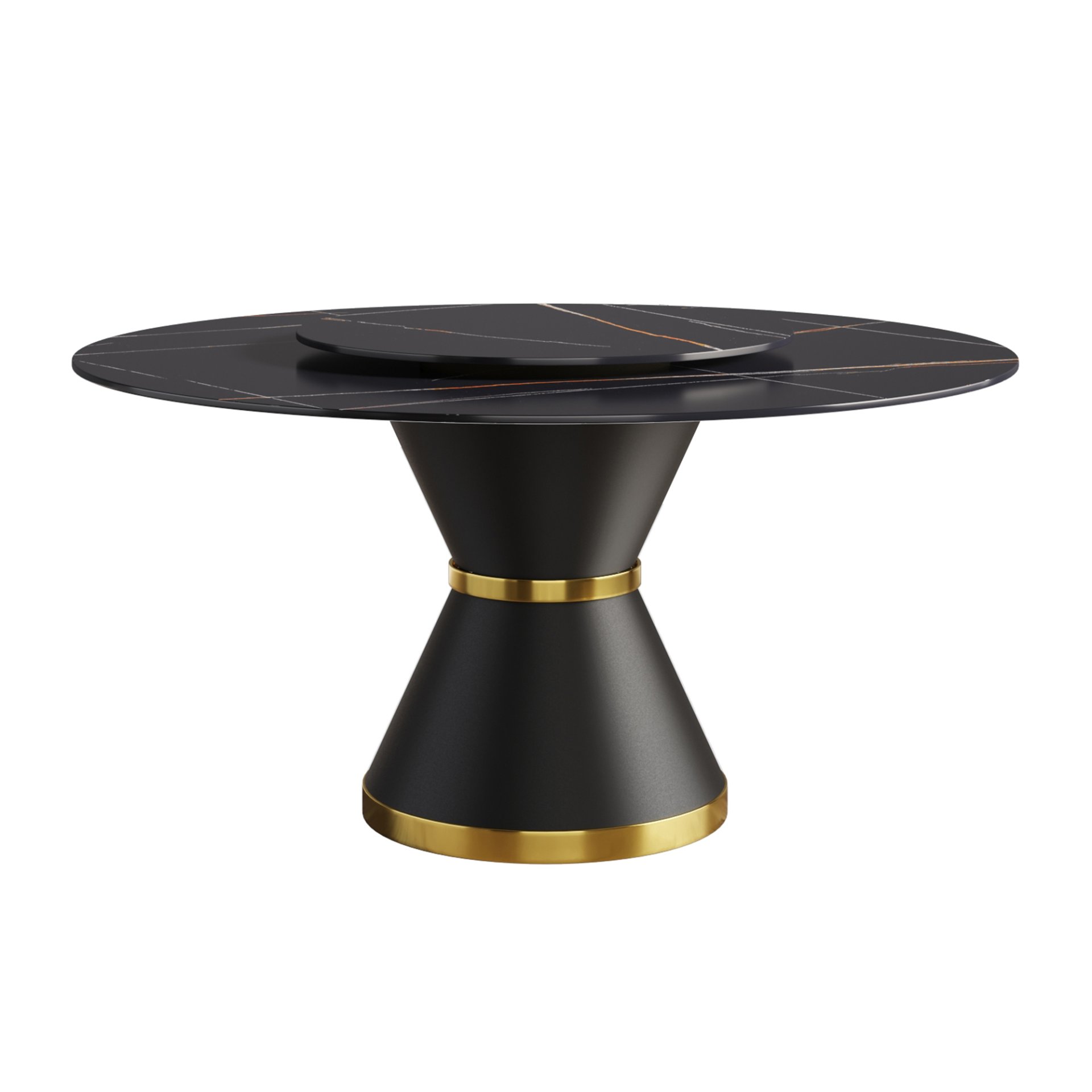 Modern Artificial Stone Round Carbon Steel Base Dining Table, Can Accommodate 6 People Artificial Stone Turntable - Black - Image 9