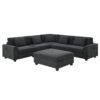 U Shaped Sectional Sofa 6 Seat Couch Set With Oversized Ottoman, Hidden Armrest Storage And Cup Holders USB Charging Ports Wide Seat Sofa - Black - Image 3