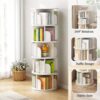 5 Tier Rotating Bookshelf, 360° Spinning Design, Space Saving Storage, For Home And Office - White - Image 7