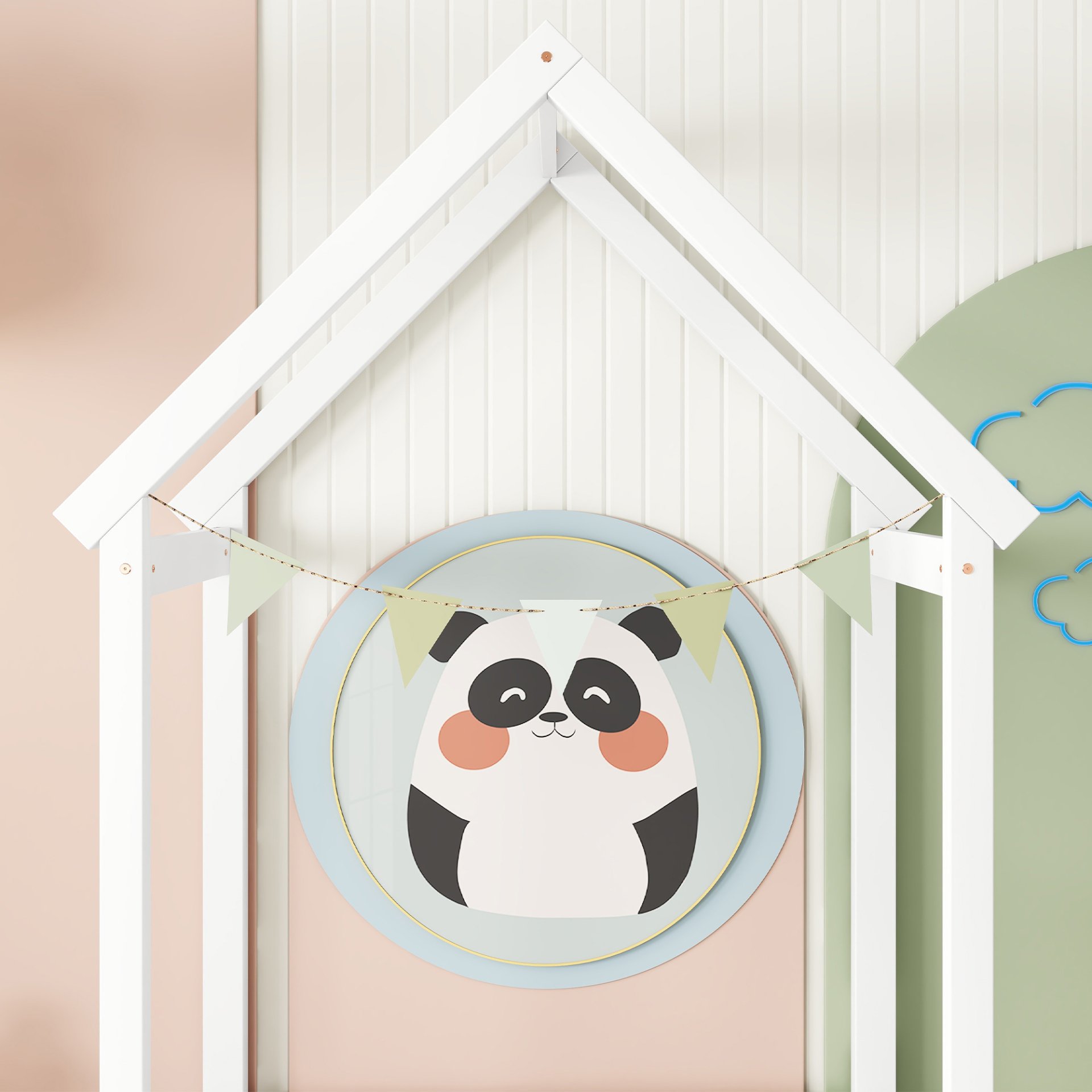 Twin House-Shaped Roof Headboard Floor Bed, (Without Slats) - White - Image 5