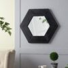 Hexagon Mirror With Solid Wood Frame, Wall Decor For Living Room Bathroom Hallway - Black - Image 5