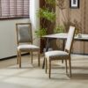 French Country Dining Chairs (Set of 2) Elegant Cane Backrest & Upholstered Seats Solid Rubberwood Frame - Grayish Green - Image 4