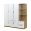 3 Door Storage Wardrobe For Dedroom With Shelves And 2 Drawers, Side Storage Shelves - White - Image 3