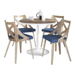 Dakota Charlotte - 5 Piece Contemporary Dining Set - White / Brown / Whitewashed / Blue