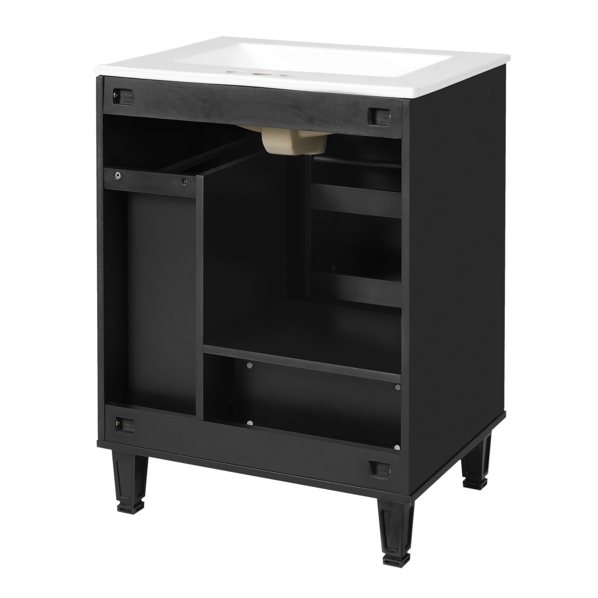 Modern Solid Wood And 24" Bathroom Vanity With Sink, Deep Drawer, Door Shelf, 2 Tier Basket - Black - Image 23