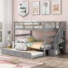 Full Over Full Stairway Bunk Bed With Twin Size Trundle, Storage And Guard Rail For Bedroom - Gray - Image 11
