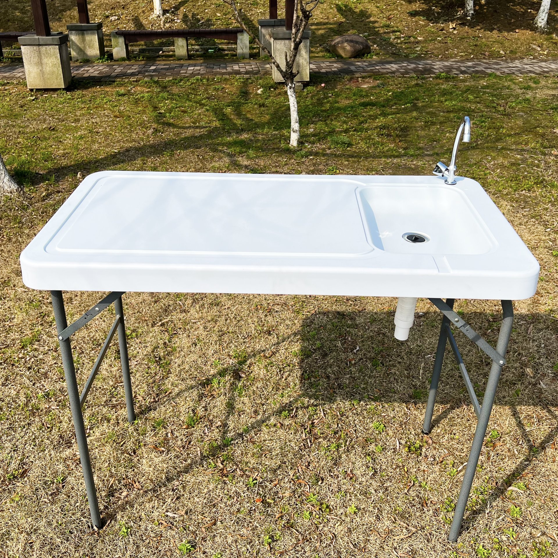 Outdoor Fish And Game Cutting Cleaning Table With Sink And Faucet - Off White - Image 8