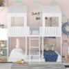 Full Over Full Bunk Bed With Roof, Window, Guardrail, Ladder - White - Image 10