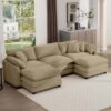 Oversized Modular Cushion Sofa Set With Portable Ottoman L Shaped Corner Low Back Deep Seating In Corduroy - Tan - Image 9