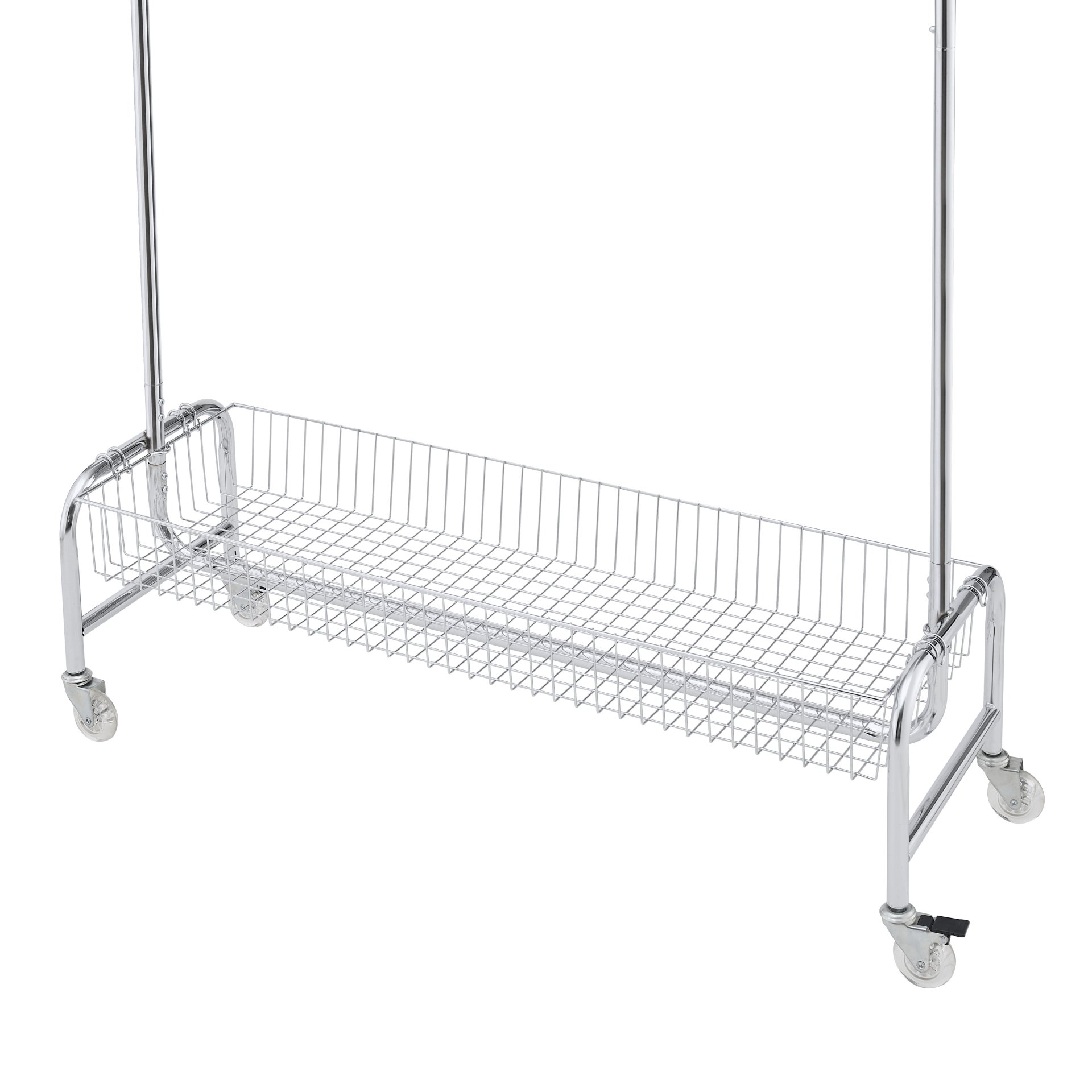 Heavy Duty Iron Garment Rack With Basket On Wheels - Silver - Image 6