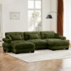 U Shape Modular Sectional Sofa Couch & Movable Ottomans Velvet Upholstery 3 Seat Corner Sofa - Olive Green - Image 8