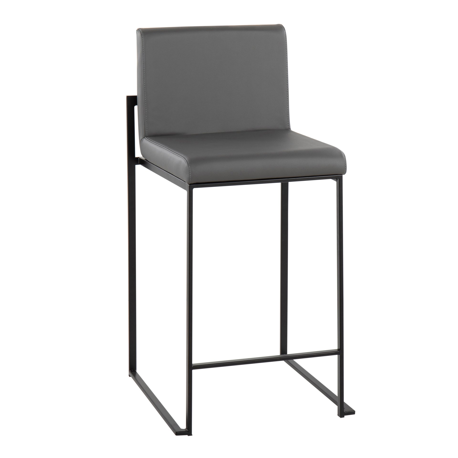 Fuji - Contemporary High Back Counter Stool (Set of 2) - Gray / Black - Image 2