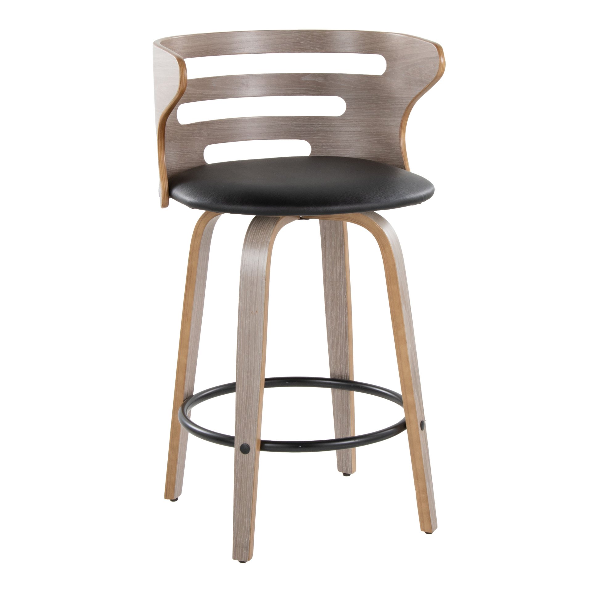 Cosini - Mid-Century Modern Fixed Height Barstool With Swivel And Round Footrest (Set of 2) - Light Gray / Black - Image 2