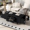 Modern Rectangle Coffee Table With Four Drawers, Wood Coffee Table With Metal Handles And Four Solid Wood Legs For Living Room - Black - Image 2