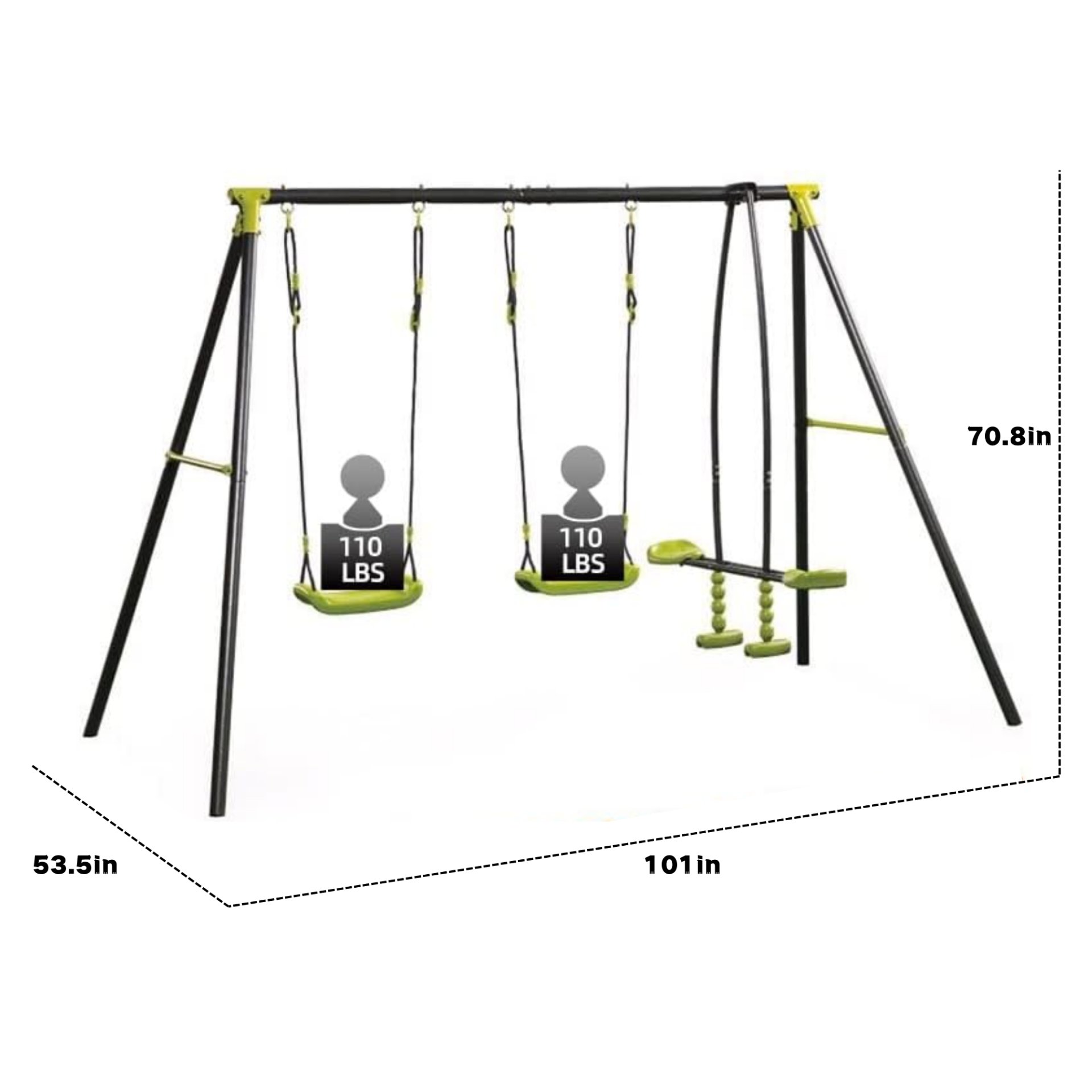 Xns008 Interesting Triple Children Metal Safe Swing Set 440Lbs For Outdoor Playground Three Seat Swing For Age 3+ - Green / Black - Image 3