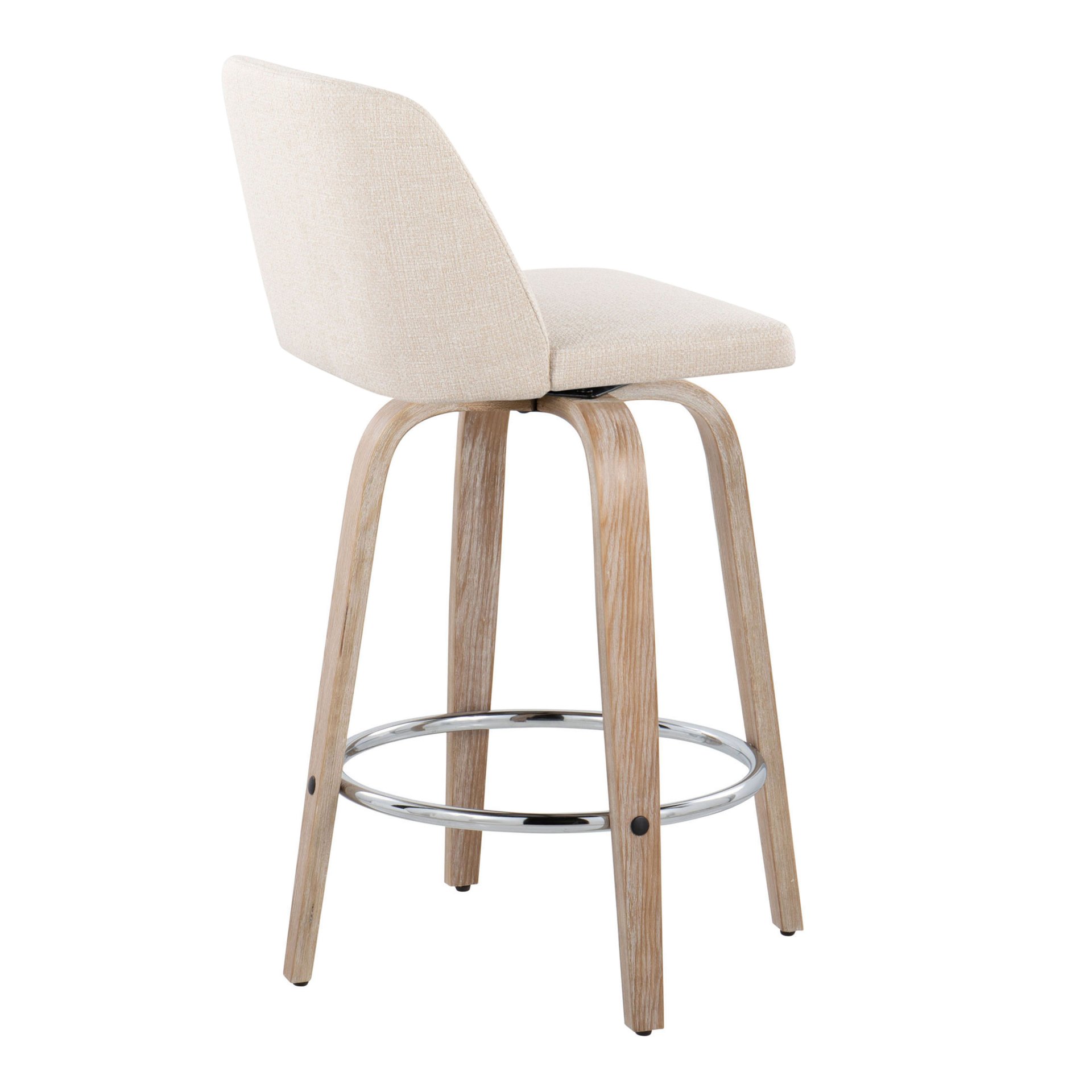 Toriano - Contemporary Fixed Height Counter Stool With Swivel And Round Footrest (Set of 2) - Whitewashed / Cream - Image 4