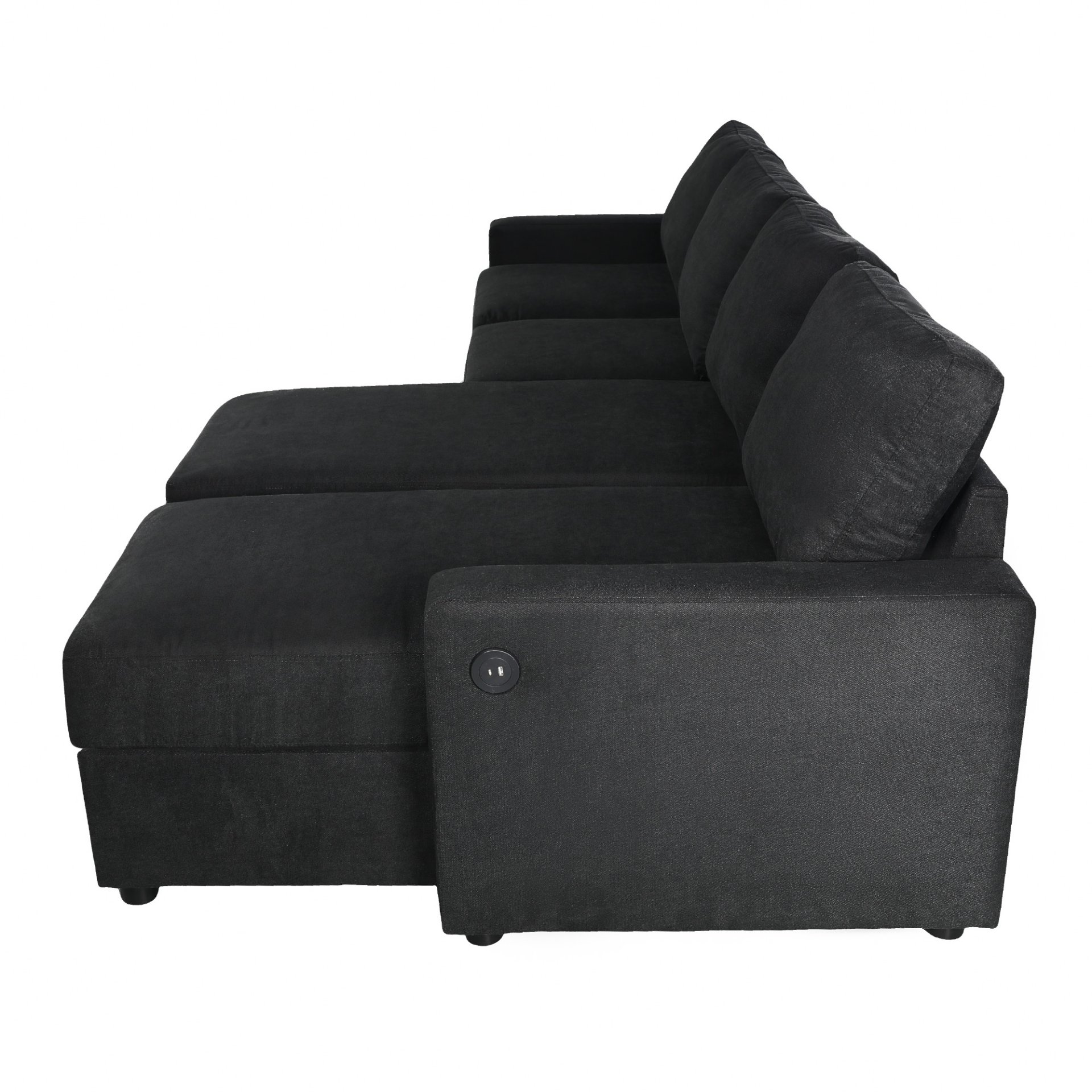Convertible U Shaped Sectional Sofa With Storage Chaise Lounges And USB Ports - Black - Image 23