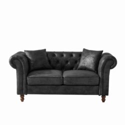 Chesterfield Sofa, High Tech Fabric Roll Armrest - Black