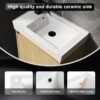 Minimalist Wall Mounted Bathroom Vanity With Ceramic Sink And Storage Cabinet - Oak - Image 5