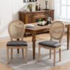 French Style Solid Wood Frame Antique Painting Linen Fabric Rattan Back Dining Chair (Set of 2) - Gray - Image 11