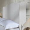 Hannah - King Upholstered Wingback Bed Size, Tall Headboard Upholstered King Bed, Premium Textured Canvas Chenille Look, Minimalist Designs, No Box Spring Needed - Ivory - Image 8