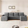 Modern Convertible Sectional Sofa With Storage Chaise Lounges And USB Ports - Dark Gray - Image 8