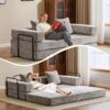 Floor Couch, Compression Sofa, Convertible Floor Sofa Bed & Pillow Back Support Armrest - Light Gray - Image 8