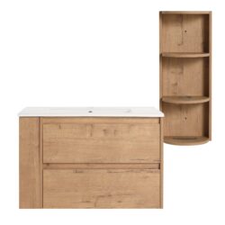 Modern Wall Mounted Bathroom Vanity With Sink And Storage Rack 2 Soft Close Drawers Plywood 30" - Imitative Oak